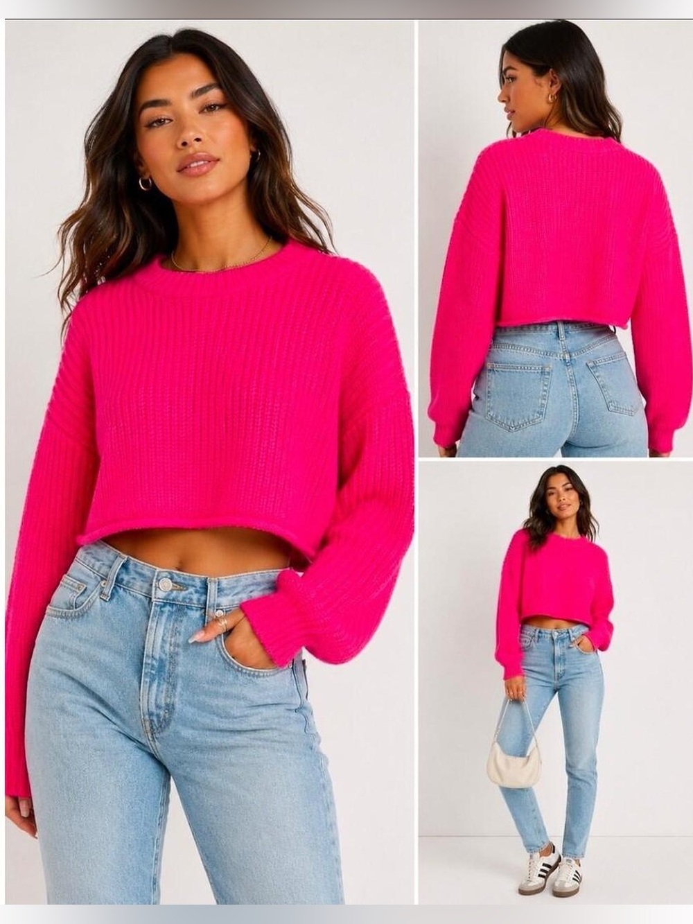 wild fable Hot Pink Cropped Crewneck Sweater